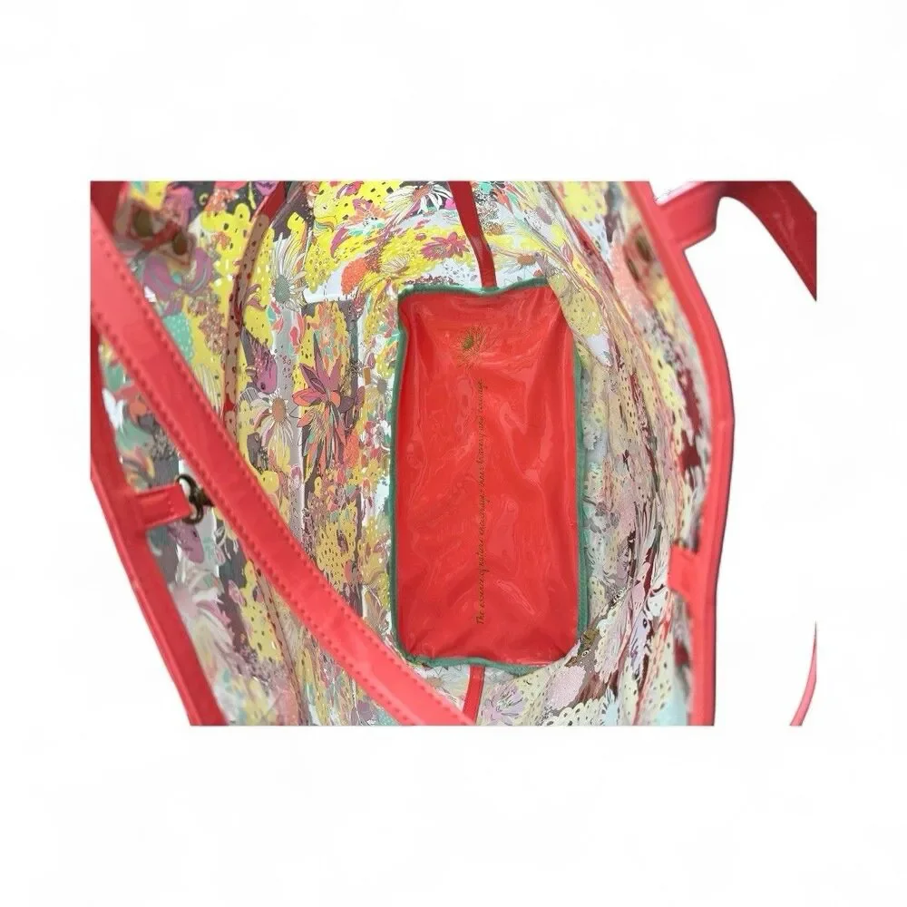 Sakroots Clear Koi Tote Shoulder Purse Coral BeachPool Bag w/Makeup Wallet‎
